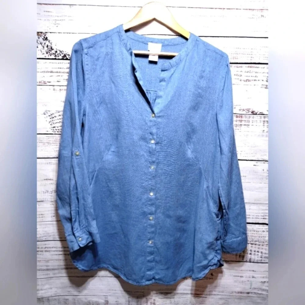 Sigrid Olsen Button Down Blouse Blue size Medium … - image 5